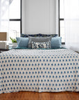 Linge Particulier Anthracite Gingham Standard Linen Pillowcase Sham with a block printed blue quilt for a colorful linen bedding look in dark check gingham - Collyer's Mansion
