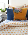 Linge Particulier Atlantic Blue Standard Linen Pillowcase Sham with honey quilt and Lisa Corti pillows for a colorful linen bedding look in electric blue - Collyer's Mansion