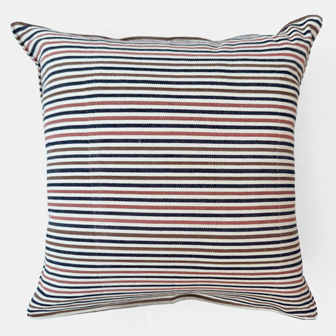 Pink Navy Brown Stripe Pillow, square