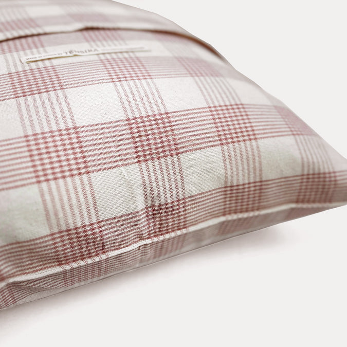 Pink and Off White Check Pillow, square