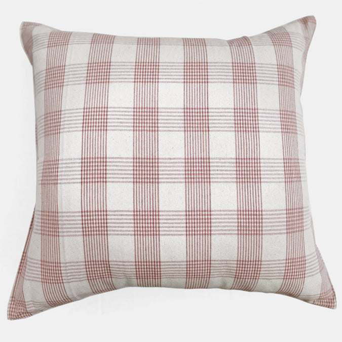 Pink and Off White Check Pillow, square