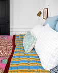 Linge Particulier Scandinavian Blue Euro Linen Pillowcase Sham with a Lisa Corti quilt for a colorful linen bedding look in grey blue - Collyer's Mansion