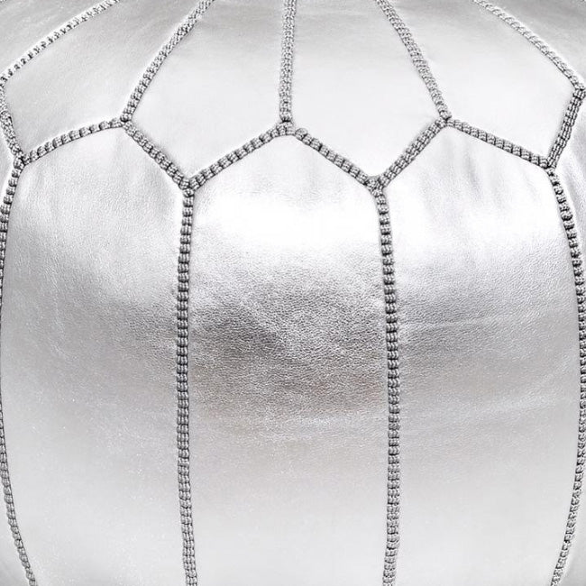 Moroccan Leather Pouf, silver