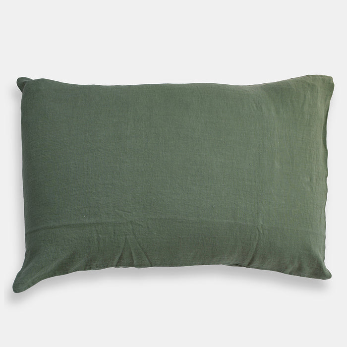Linge Particulier Jade Green Standard Linen Pillowcase Sham for a colorful linen bedding look in camo green - Collyer's Mansion