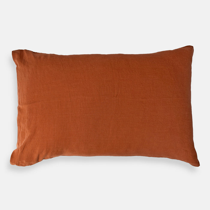 Linge Particulier Sienna Orange Standard Linen Pillowcase Sham for a colorful linen bedding look in burnt orange - Collyer's Mansion
