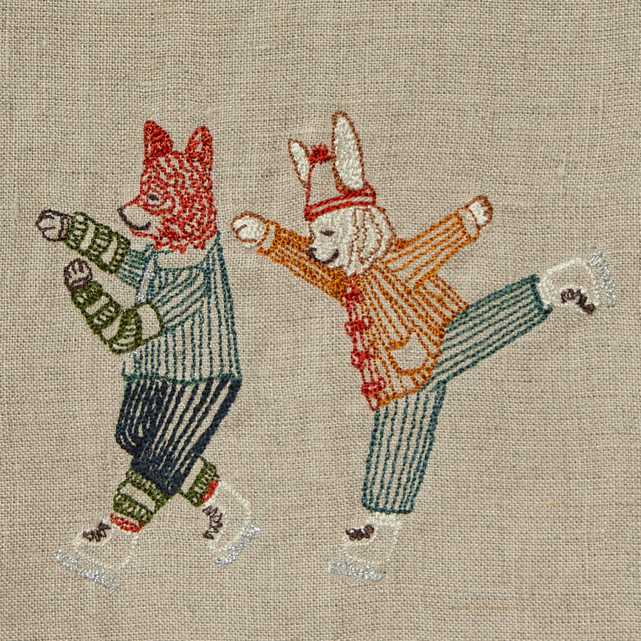 Ice Skaters Bunny and Fox Tea Towel