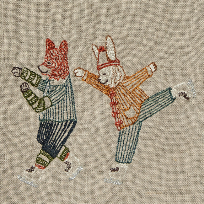 Ice Skaters Bunny and Fox Tea Towel