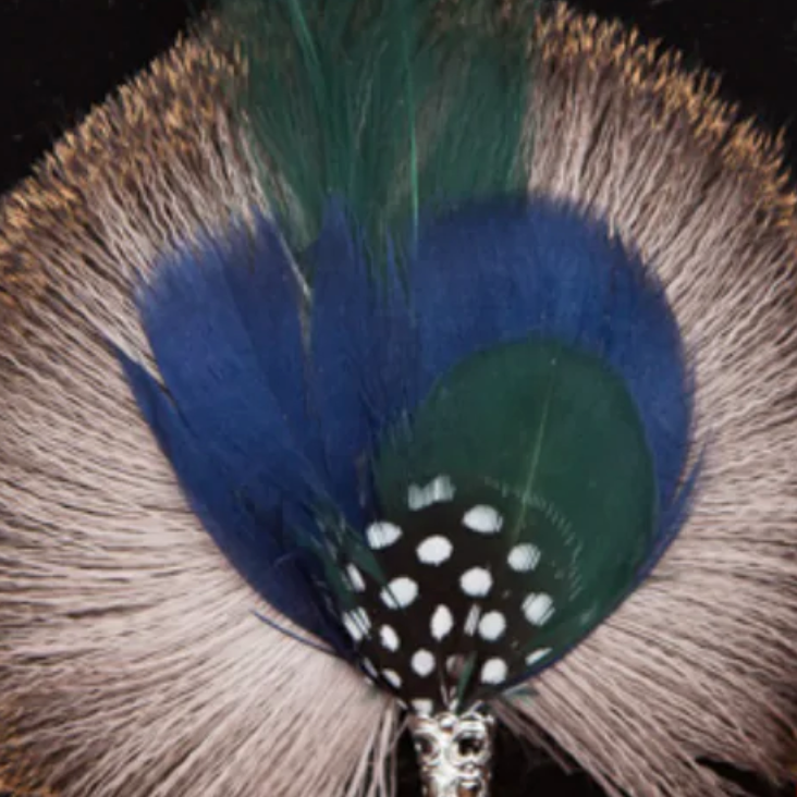 Green and Blue Round Feather Brooch