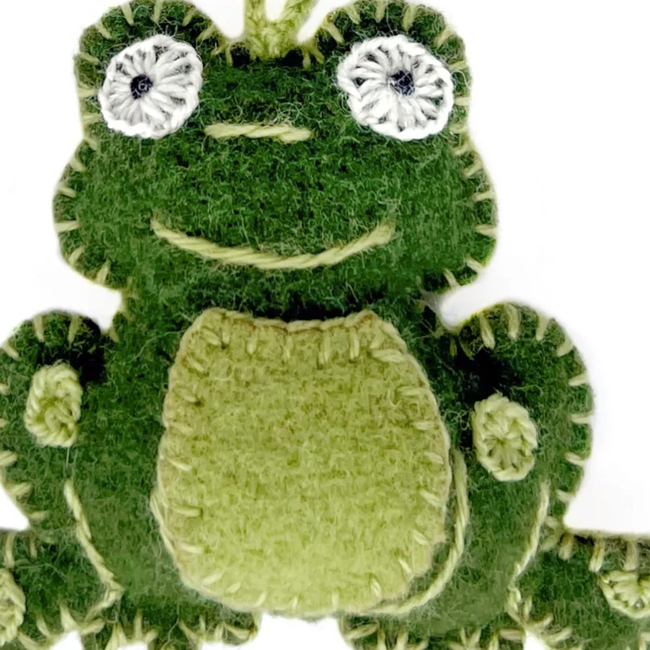 Frog Embroidered Wool Ornament
