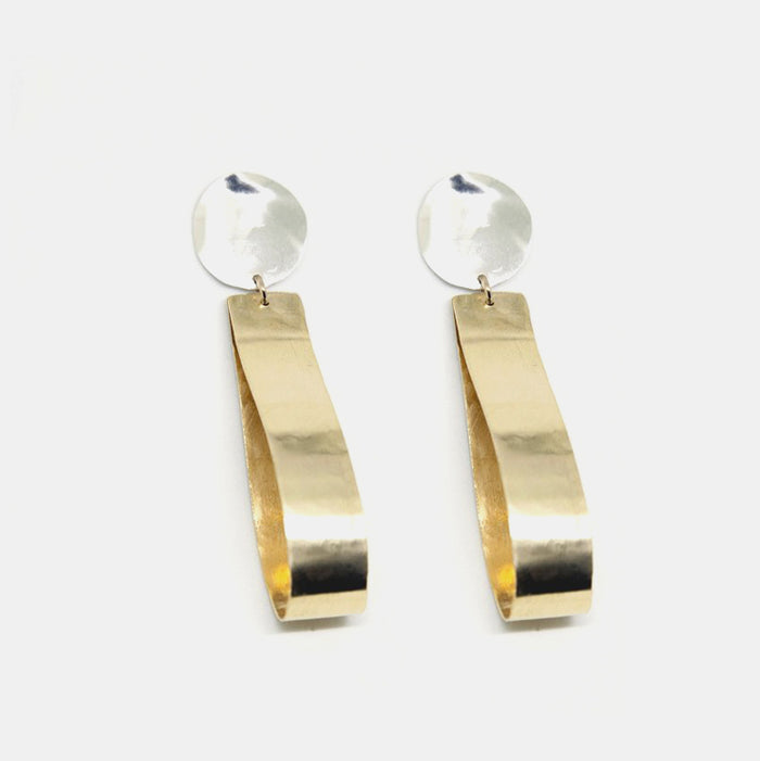 Slantt Claudia Earrings are beautiful brass hoops with sterling silver and are the perfect statement earrings - Collyer's Mansion