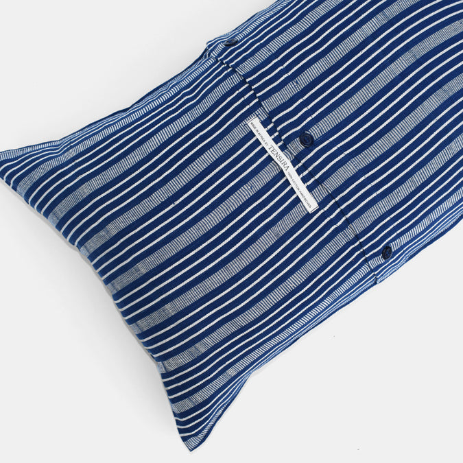 Tensira Blue Indigo Stripe Lumbar Throw Pillow at Collyer&#39;s Mansion