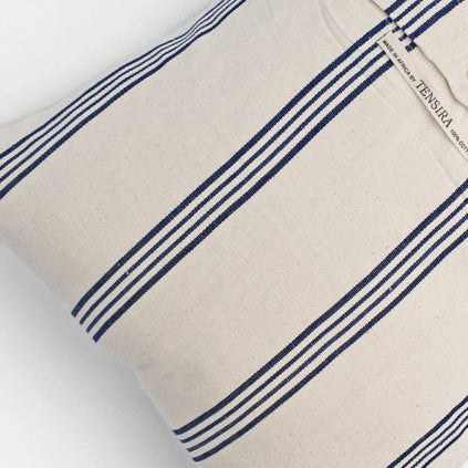 Tensira Blue Stripe Pillow in Cotton Indigo at Collyer's Mansion