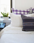 Linge Particulier Off White Standard Linen Pillowcase Sham with guatemalan textile pillow and purple gingham euro shams for a colorful linen bedding look in soft white - Collyer's Mansion