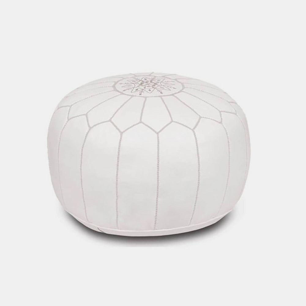 Moroccan Leather Pouf, white