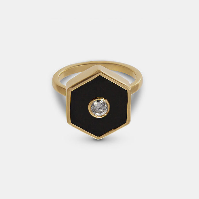 Diamond and Onyx Hexagon Europa Ring