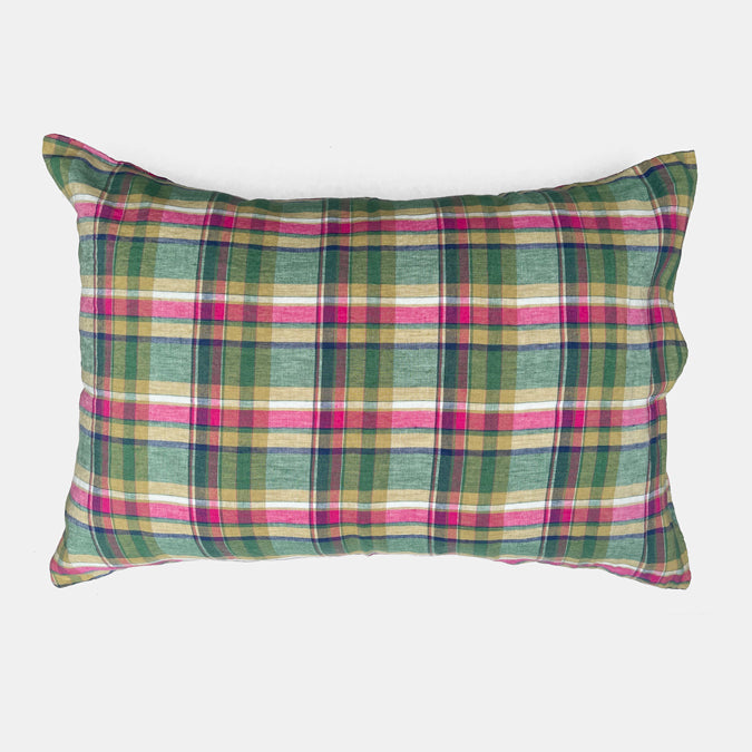 Linen Standard Pillowcase, green madras