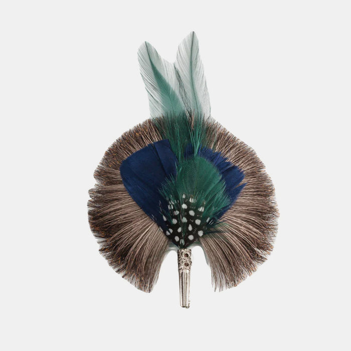 Green and Blue Round Feather Brooch