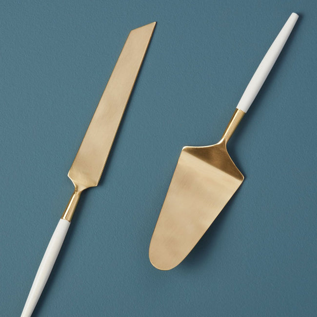 White and Gold Cake Serving Set