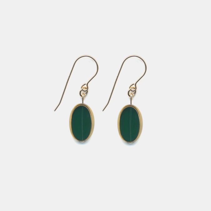 Deep Green Oval Drop Earrings