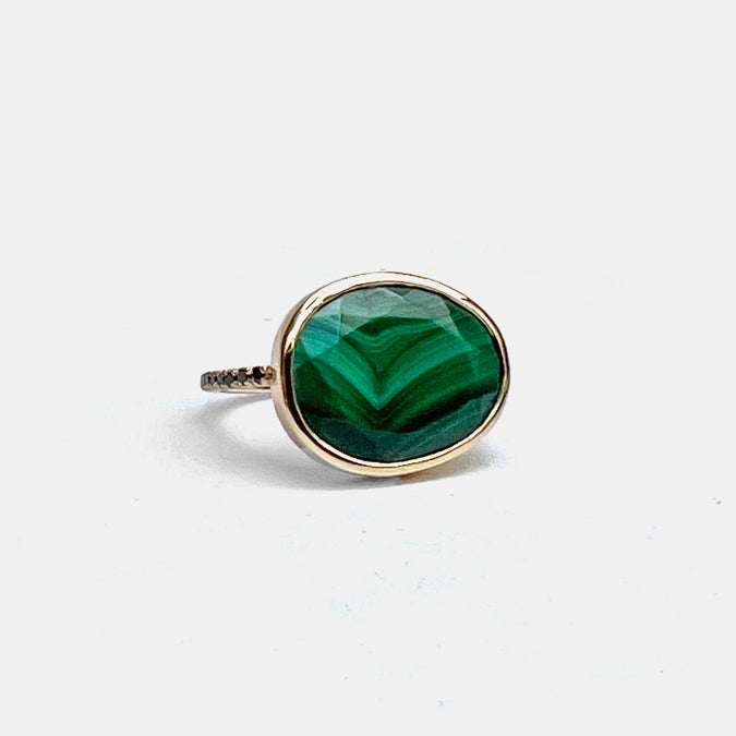 Malachite Ring with Black Diamonds