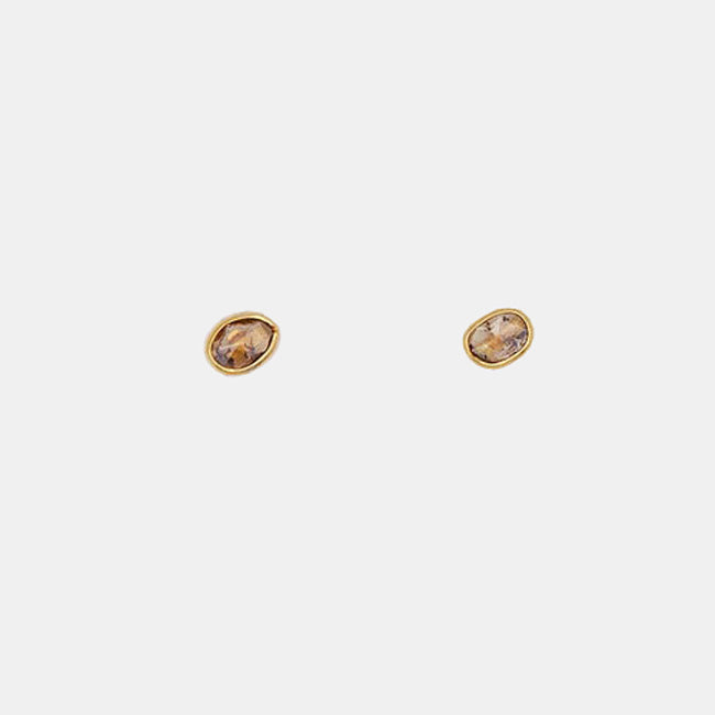 Faceted Champagne Diamond Studs, yellow gold