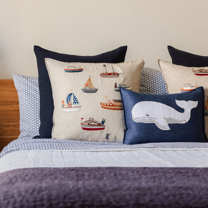 Whale Applique Pillow, lumbar