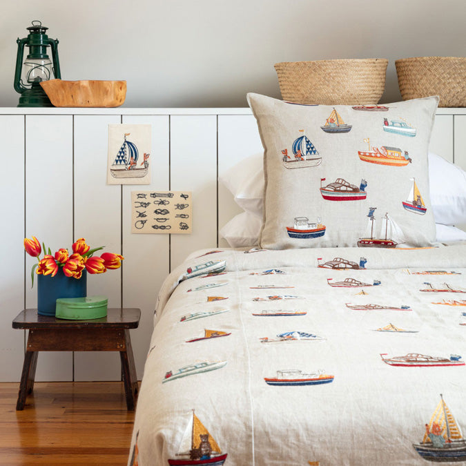 Boats Pattern Pillow, square