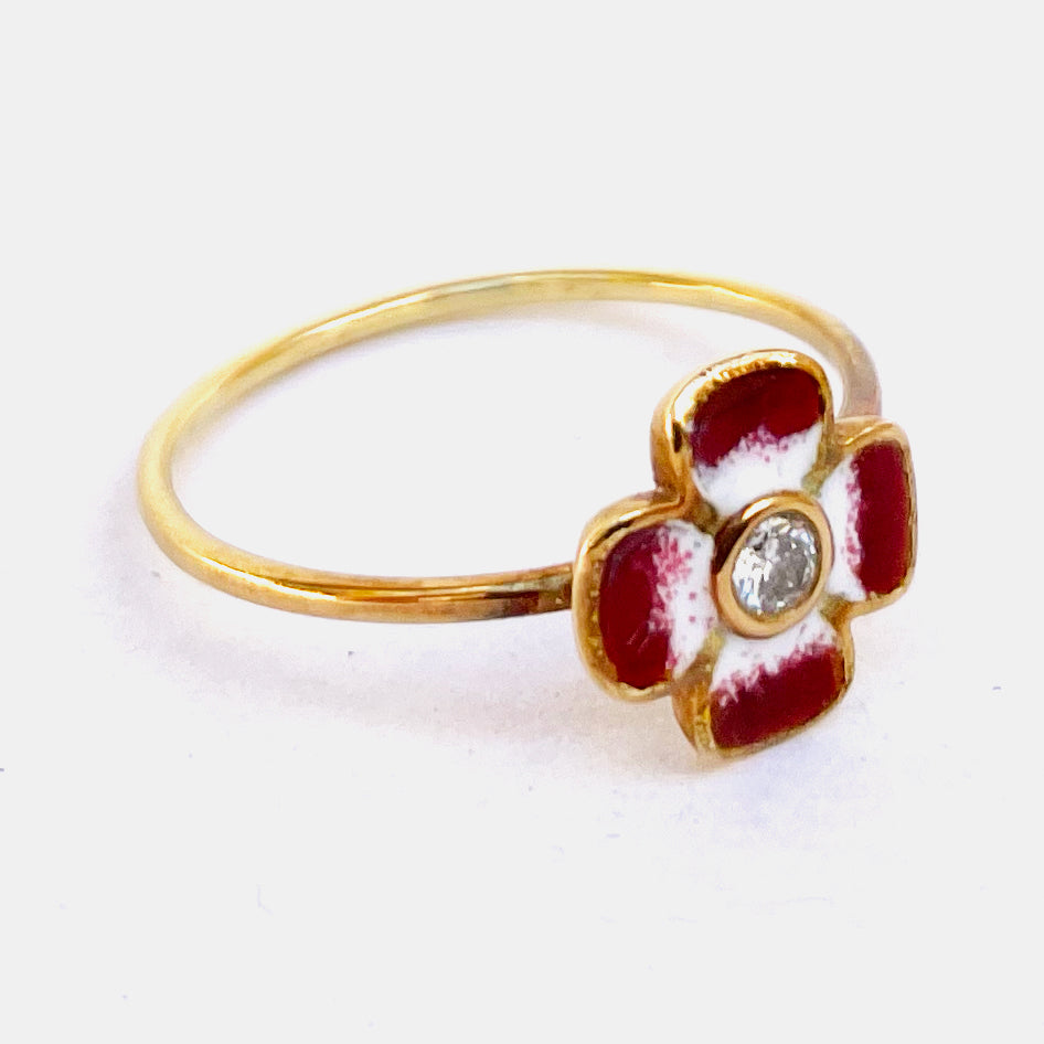 Red Enamel and Diamond Ring
