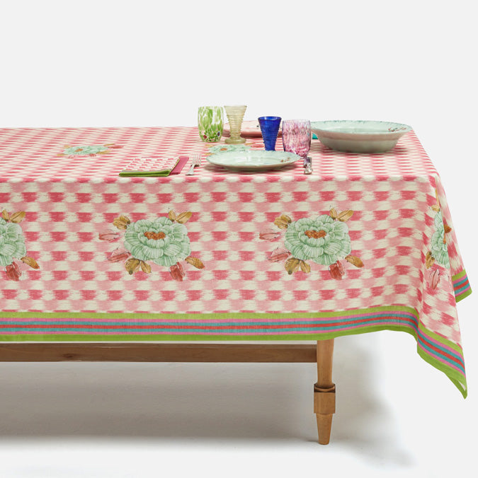 Veranda Pink Linen Tablecloth