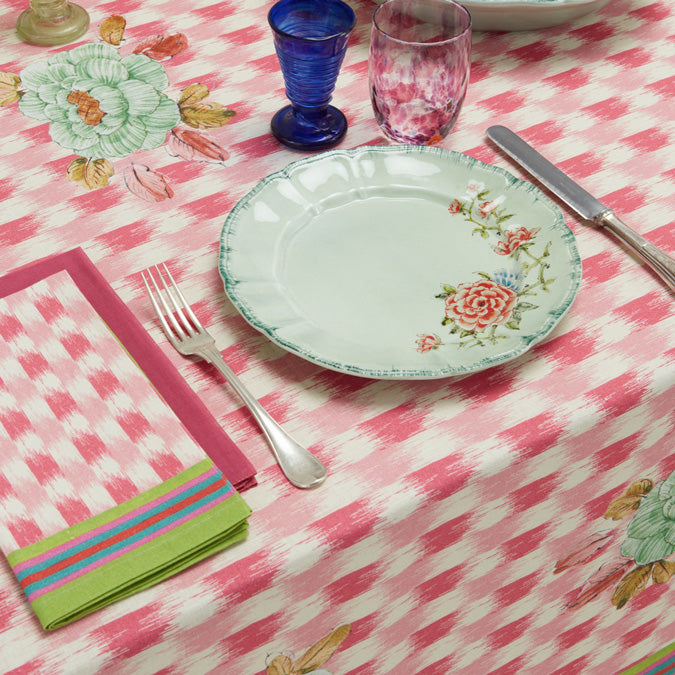 Veranda Pink Linen Tablecloth