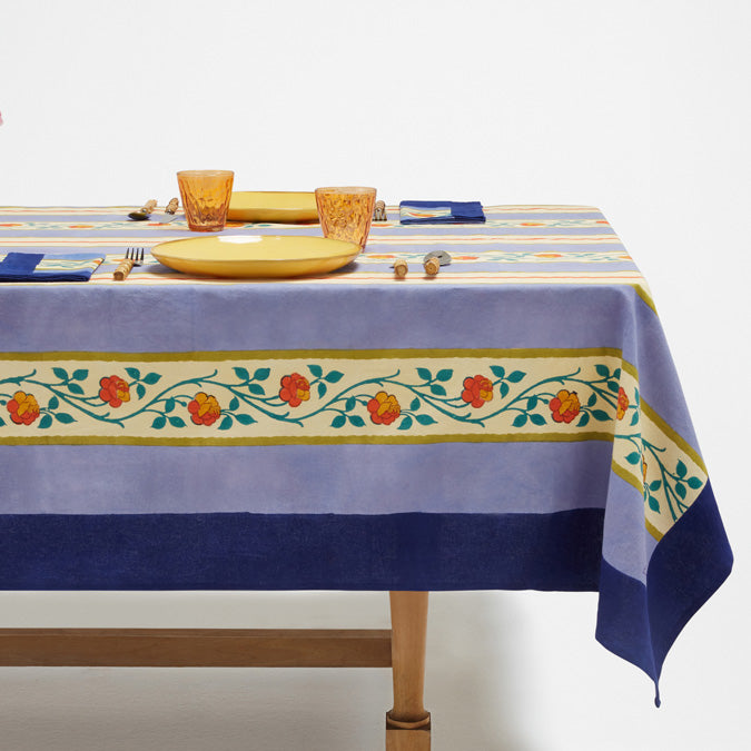 Varanasi Stripes Pervinch Cotton Tablecloth