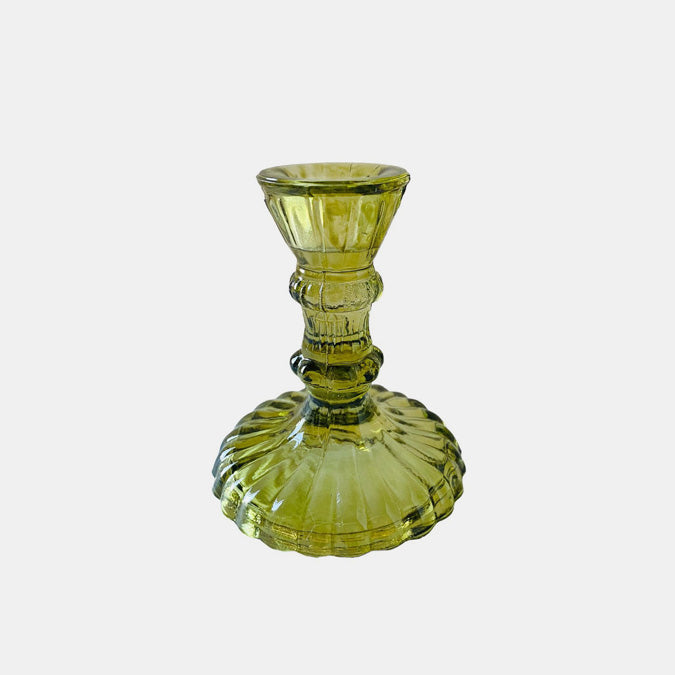 Olive Green Glass Candleholder