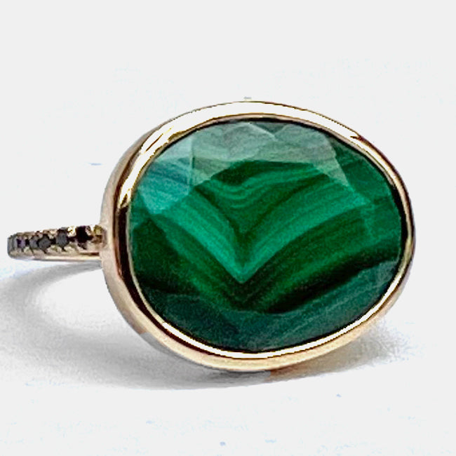 Malachite Ring with Black Diamonds